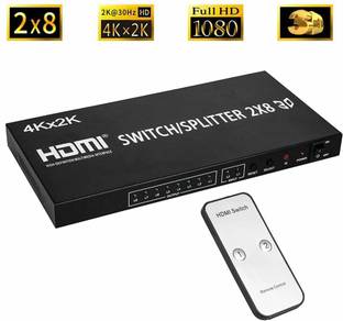 microware HDMI 2x8 Matrix Switch Splitter Converter Switcher with Remote Control 2 in 8 Out 4K x 2K Media Streaming Device