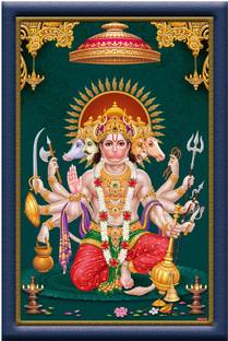god & god's 46 cm Panchamukhi Hanuman Ji Sparkle Lamination Sticker Self Adhesive Sticker