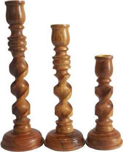 स्मार्ट्स कलेक्शन Wooden Candle Holder Set (Brown, Pack of 3) लकड़ी का कैंडल होल्डर