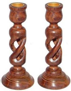 Smarts collection Wood Candle Holder Set (Brown, Pack of 2) Wooden Candle Holder