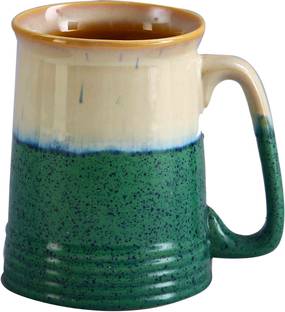 caffeine Handmade Cream & Green Studio Ceramic Coffee Mug