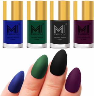 MI FASHION Premium Quality Dull Velvet Matte Nail Polish Duo Pont Flat Brush Exclusive Combo No-261 Royal Blue,Green,Black,Purple
