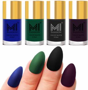 MI FASHION Premium Quality Dull Velvet Matte Nail Polish Duo Pont Flat Brush Exclusive Combo No-260 Royal Blue,Green,Black,DARK PURPLE