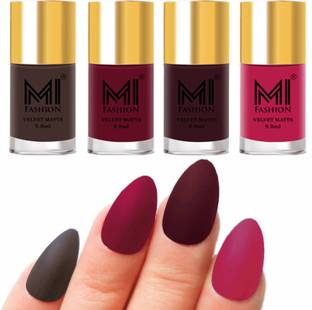 MI FASHION Premium Quality Dull Velvet Matte Nail Polish Duo Pont Flat Brush Exclusive Combo No-106 Coffee,Mauve,Wine,Pink