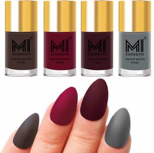MI FASHION Premium Quality Dull Velvet Matte Nail Polish Duo Pont Flat Brush Exclusive Combo No-103 Coffee,Mauve,Wine,Grey