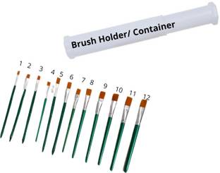 Upyukat Artist Paint Brushes Set- Flat artist paint brush (set of 12 brushes, Size No. 1 to 12) with Plastic Painting Brush Box/ Painting Brush Holder/ Container for storing paint brushes