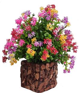 BK Mart Multicolor flower Plant with Stylish Coconut Brown Pot Bonsai Wild Artificial Plant  with Pot