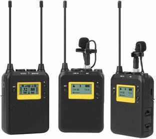 LENSGO LWM-328C Wireless Microphone System, 99-Channel UHF Professional Omnidirectional Wireless Lavalier Lapel Mic with 2 Transmitter & 1 Receiver for All Smartphone Camcorder Canon Nikon DSLR Camera Camera Microphone