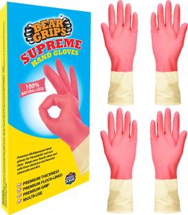Bear Grips Supreme Natural Latex Rubber cotton flocklined Dish Washing Gloves, Cleaning Gloves, Hand Gloves for home, gardening and outdoor use Wet and Dry Glove Set