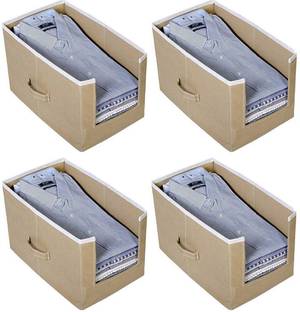 Home Style India shirt organizer,storage bag,stacker| wardrobe closet almirah organizer for clothes bag set of 4 (Beige) (Pack_of_4)