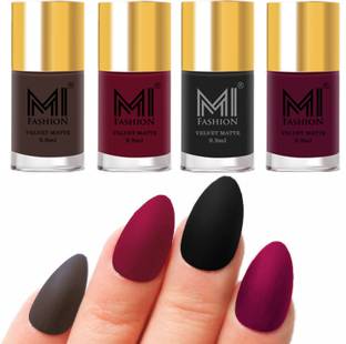 MI FASHION Premium Quality Dull Velvet Matte Nail Polish Duo Pont Flat Brush Exclusive Combo No-86 Coffee,Mauve,Black,Magenta