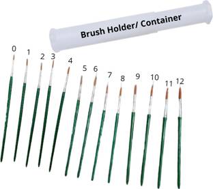 Upyukat Artist Paint Brushes Set and Plastic Brush Container- Round artist paint brush (set of 13 brushes, Size No. 0 to 12) with Plastic Painting Brush Box/ Painting Brush Holder/ Container for storing paint brushes