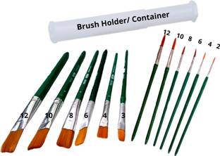 Upyukat Artist Paint brush set and Paint Brush container- Artist Paint Brushes Set- 6 pcs of Round and 6 pcs of Flat artist paint brush (set of total 12 brushes) with 1 Set of Plastic Painting Brush Box/ Painting Brush Holder/ Container for storing paint brushes