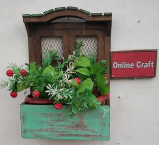 OnlineCraft h2972 flower decor shelf brown Wooden Wall Shelf