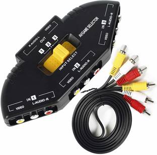 microware AV Switch Box 3 Way Outlets Converter and RCA Cord Video Audio AV Switcher Selector AV-33 Black Media Streaming Device
