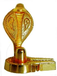 Zumrut Jaipuri Handcrafted Pure Brass Gold Plated Small Size Sheshnaag/Nag Devta/Nagalingam Shaligram Shiva Ling/Shivling Stand Decorative Single Face Snake Idol Offcie Home Decor Accessories Decorative Showpiece  -  5.08 cm