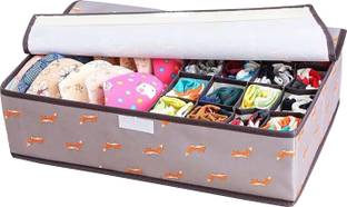HOUSE OF QUIRK Innerwear Organizer 15+1 Compartment Non-Smell Non Woven Foldable Fabric Storage Box for Closet - Brown(Fox)
