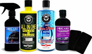FOXCARE 500 ML ALL IN ONE POLISH + SEALANT, 500 ML FOAM BLASTER AUTO WASH SHAMPOO, 200 ML DASHBOARD POLISH, 200 MLTYRE GLOSS Combo
