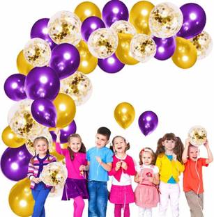 SV Traders Solid Purple And Golden Balloon Combo Of 102 Pcs-Golden Confetti Balloons(10)+Metallic Balloons Purple(45)+Golden(45) +Balloon Glue Dots 100(1)+Balloon Arch Garland(1) Balloon