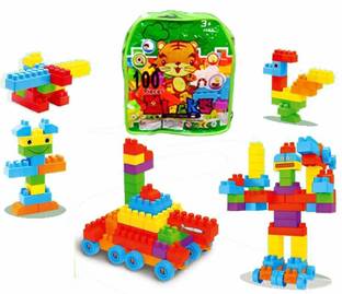 RVM Toys 100 Pcs Big Size Building Blocks for Small Kids Toddlers with Bags and Wheels Bigger Than Lego Blocks Gift Toy