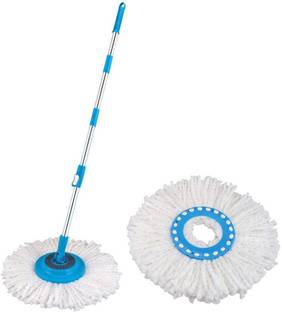 CLP Group Mop Rod Stick Stainless Steel with 1 Refill 360 Degree Rotating Pole Wet & Dry Mop-Blue Wet & Dry Mop