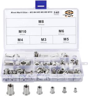 GSK Cut 140 Pcs Zinc Plated M3 M4 M5 M6 M8 M10 Flat Head Metric Threaded Rivetnut Insert Nut insert Rivet Nut Kit Rivet