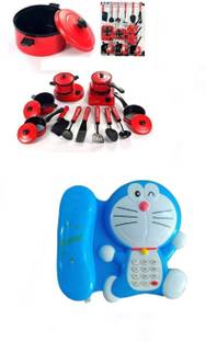 Gauri Play red kitchen set and doremon play phone (combo of 2)