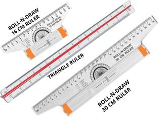 Upyukat Architectural ruler set- Plastic Roll N Draw Ruler (30 cm), Plastic Roll N Draw Ruler (16 cm), and Plastic Triangle Scale/Ruler-30cm (12 Inch) Long Plastic Drafting Scale Ruler Very Useful to Architect, Engineering Students, Office Employee (Set of 3) Ruler