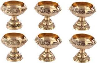 NAVYAKSH Brass Diwali Kuber Deepak On Stand (Diya Oil Lamp) For Puja Home Decor Brass (Pack of 6) Table Diya Set Brass (Pack of 6) Table Diya