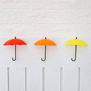 Lishonn 3 Plastic Multipurpose Umbrella, Key, Hat Holder Wall Hanging Hook (11x3x6cm,Multicolor) - Set of 03 Hook 3
