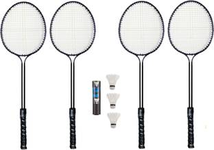 Monika Sports 4 Pc Double Shaft Rcaquet, 3 Pc Feather Shuttle Badminton Kit