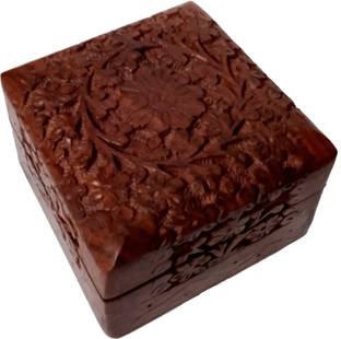 Purpledip Wooden Jewellery Box : Handcarved Small Box, 4 Inches Decorative Showpiece  -  8 cm