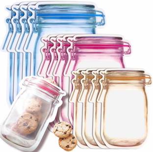 Lishonn 10 Pcs Mason Jar Zipper Bags Storage, Reusable Food Bag for Snack Sandwich Nuts Cookies Airtight Zipper Sealed Baggies, Leak-Proof Plastic Storage Pouch