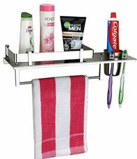 Filox Stainless Steel 3 in 1 Multipurpose Bathroom Shelf/Rack silver Towel Holder