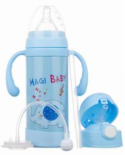 CHILD CHIC 2 in 1 Thermal Insulated Baby Steel Feeding Bottle/Straw Sipper with Handle Blue 220 ml - - 220 ml