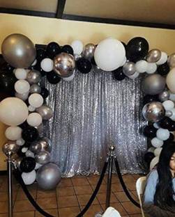 SHREE KALI Solid 1 PACKET 2 PCS HD SHINE CURTIAN SILVER + HD MATELLIC BALLOON SILVER BALCK WHITE 100 Balloon
