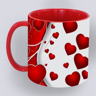 Murli Textiles MTM Valentine's red & white theme with heart Ceramic (Red three tone) Coffee mug(350ml) Ceramic Coffee Mug