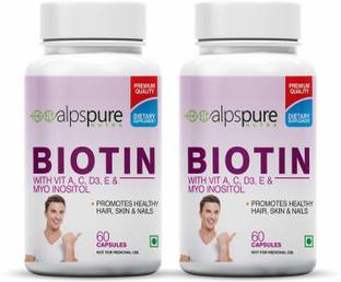 ALPSPURE Biotin with Vitamin A,C,D3|High Potency|Promotes Healthy Hair,Skin and Nails-Pack2
