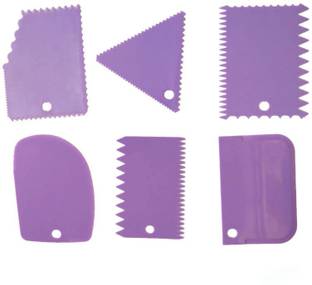 JAMBOREE 6Pcs Sawtooth shaped Cake Cream Scraper comb Butter Knife Kitchen Plastic Dough Cutter Dough Scraper DIY Baking Pastry Tool Baking Comb