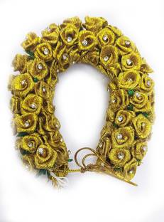 S Mark Bridal Flower Bun Hair Gajra Accessories For South Indian Wedding Bun (Gold) Bun Clip