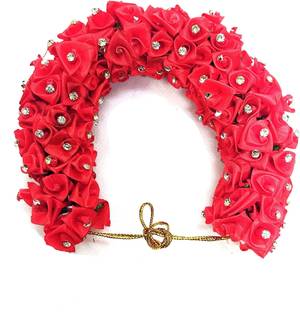S Mark Smark Artificial Gajra Stone Design for Hair Bun Women - Hair Accessory for Women - Rose Red (Pack of 1) Bun Clip