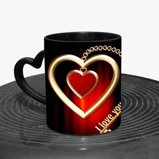 Murli Textiles MTM I love you Black Three tone heart handle Ceramic coffee mug Ceramic Coffee Mug