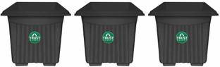 TrustBasket UV Treated Square Plastic Planter (6 inches) - Black Color- Set of 3 Plant Container Set