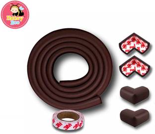Honey Boo Baby Proofing Safety Strip and Corner Guard | Extra Thick Safety Soft Cushion Edge Corner Protector Guard | Table Corner Guard | Corner Protector (2 mtrs Roll + 4 Guards)