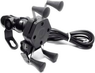 AutoPowerz MultiFunctional Mobile Holder with USB Charger Mototrcycle Mobile Holder Bracket 2.1 A Bike Mobile Charger
