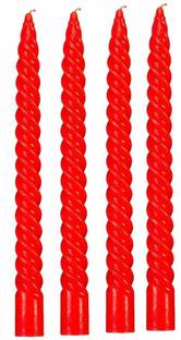 CHIKLIT ENTERPRISE 4 Pcs Designer Red Spiral Pillar Candle 10 inch Long for Party,Daily use, Candle Candle