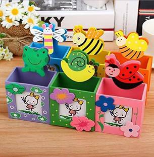 Gold Leaf 1 Compartments Wooden Pen Stand