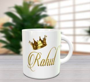 BlueBells Gifting name printed Rahul white coffee mug for gift Ceramic Coffee Mug