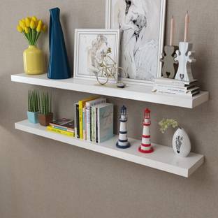 ONLINECRAFTS wooden wall shelf tow patti white Wooden Wall Shelf