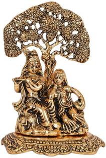 LAMANSH Gold Plated Metal Handicraft Lord Radha Krishna Tree Idols Hindu God Krishna Ji Murti for Home Temple Puja and for Home Office Shop Decorative God Idols Showpiece / Radha-krishna Idol / Gifting Showpiece / Showpiece / Radha Krishna Showpiece / Radha Krishna idol / God Idols / God Statue / Decorative Showpiece  -  13 cm